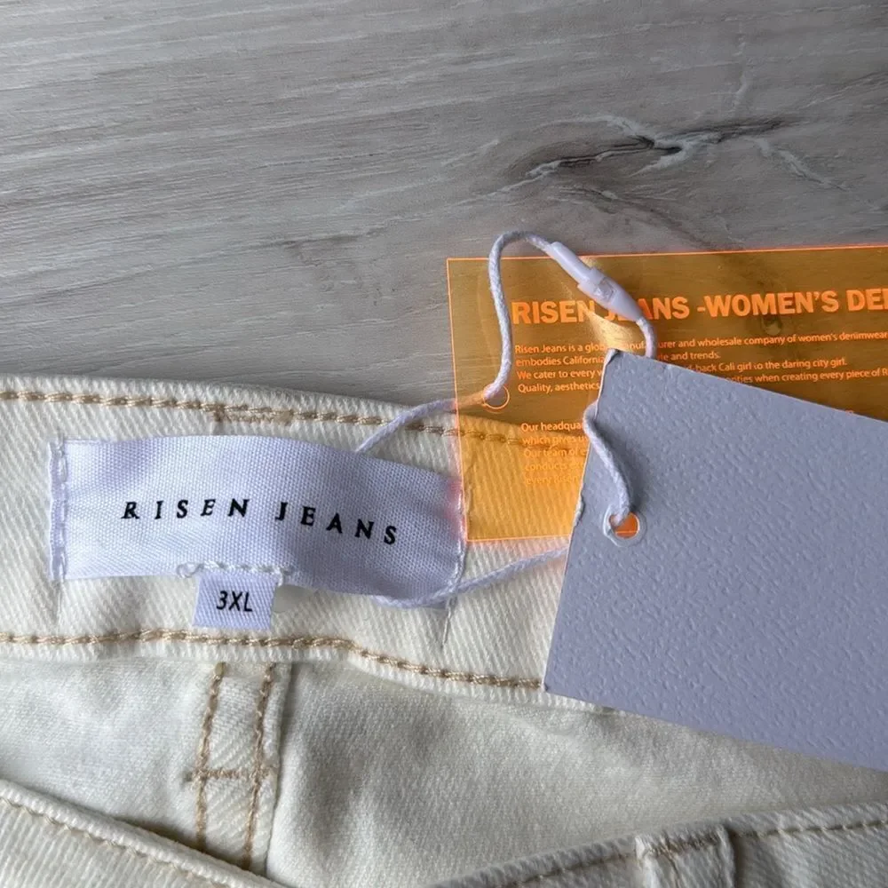 RISEN JEANS‎ CREAM HIGH RISE WIDE LEG CUFF size 3 XL nwt